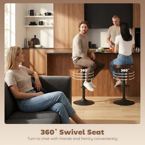 HOMCOM Hokery zestaw 2 sztuki, regulowane obrotowe krzesła z siedziskiem z wiązu, ciemnobrązowe | Aosom PL