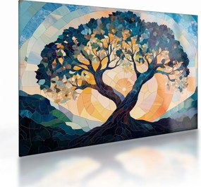 Obraz na szkle – Mozaika – słońce i drzewo II. (70x50 cm)