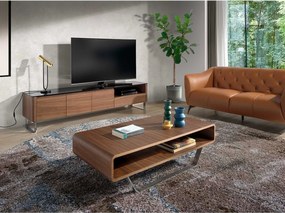 Prostokątny stolik kawowy z orzecha włoskiego i chromowanej stali 2002 ANGEL CERDA