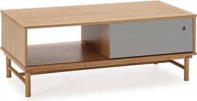 Stolik kawowy Colummn Magnus z 1 przesuwnymi drzwiami i 1 pustym, z litego drewna, długość 110 cm.