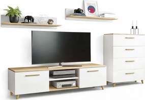 Komplet Mebli Biały Do Salonu + Dąb Biały Połysk G8-E10
