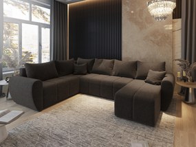 Masseno Narożnik MADISON z funkcją spania i pojemnikiem na pościel Narozniki U, Rozkładana sofa - Brązowy, SAWANA 16