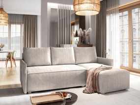 Masseno Narożnik PERUSI z funkcją spania i pojemnikiem na pościel Narozniki L, Rozkładana sofa - Kremowy, POSO 100