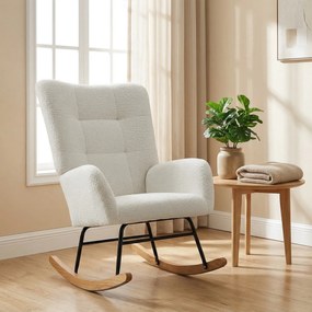 HOMCOM Fotel bujany kremowy przytulny z grubą wyściółką i antypoślizgowymi elementami | Aosom PL