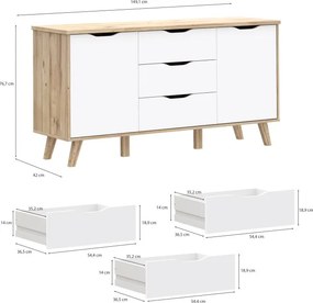 Komoda w stylu skandynawskim Vankka 231, kolor dąb/biały