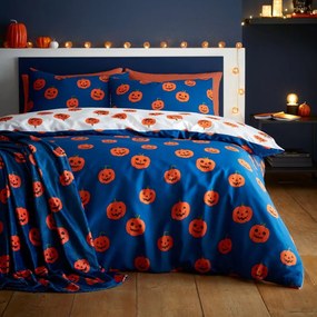 Niebieski/pomarańczowy koc z motywem Halloween z mikropluszu 130x170 cm Halloween Pumpkins – Catherine Lansfield