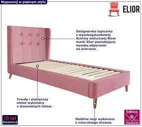 Różowe welurowe łóżko z pikowanym zagłówkiem 90 cm - Vasto