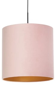 Lampa wisząca z różowym aksamitnym abażurem ze złotem 40 cm - Combi