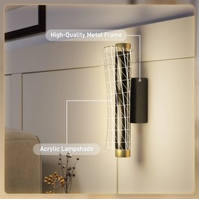 HOMCOM Lampa ścienna LED do wnętrz z geometrycznym wzorem siatki, regulowana, czarna