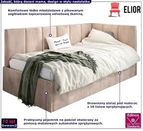 Beżowe łóżko młodzieżowe z oparciem typu L 120x200 - Golones 5X