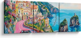 Obraz - Różowa droga przy wybrzeżu (z zegarem) (90x30 cm)