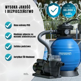 Filtr piaskowy do basenu AQUA 9 600 l/h, niebieska Monzana