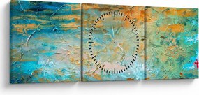 Obraz niebieskiej abstrakcji (z zegarem) (90x30 cm)