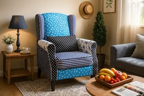 Tapicerowany patchworkowy fotel uszak G5-T35