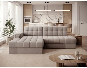 Beżowy aksamitny rozkładany narożnik (lewostronny/z szezlongiem) Blezalt – ELTAP