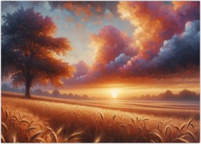Obraz na szkle – Zachód słońca na polu (70x50 cm)