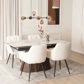 Krzesło Tapicerowane do Salonu NAWARA Kremowe Boucle Nowoczesne