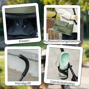 PawHut Wózek dla Zwierząt z Siatkowymi Oknami i Smyczami Bezpieczeństwa, 76Dł x 44S x 103W cm, Ciemnozielony