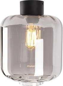 Designerska lampa sufitowa czarna z dymionym szkłem - Qara