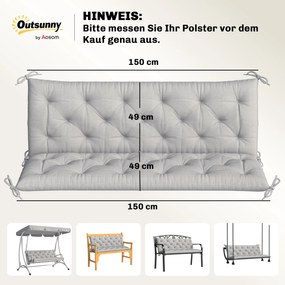 Outsunny Poduszka na Ławkę 3-Osobową 150x98x8 cm z Taśmami, Poduszka na Meble Ogrodowe i Huśtawkę Hollywoodzką, Jasnoszary