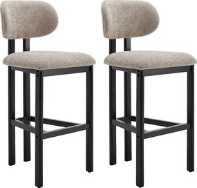 Zestaw 2 stołków barowych z fakturowanej tkaniny i czarnego drewna kauczukowca - Taupe - YELAZ