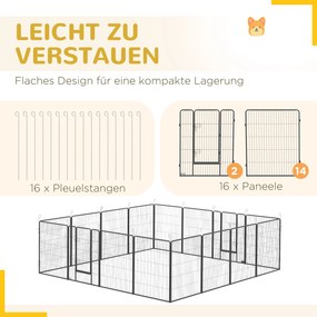 PawHut Wybieg dla szczeniąt z dwoma drzwiami obudowa zewnętrzna przestronna 320x320x100cm szara | Aosom PL