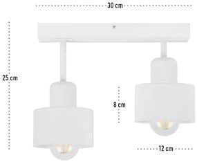 Biała lampa sufitowa, dwupunktowy spot DWE30x7WE z drewna i metalu E27