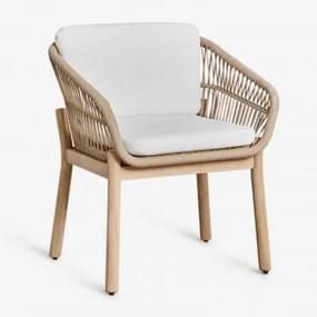 Krzesło Jadalniane Z Podłokietnikami Z Drewna Akacjowego I Plecionej Liny Karvia Jasny Akacjowy Brąz & Tkaniny Biała - Sklum