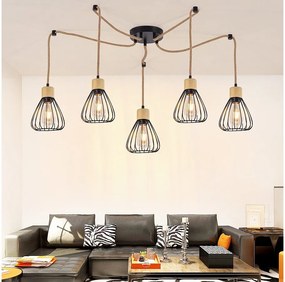 NETTLIFE lampa wisząca stół jadalny lampa wisząca salon vintage czarna jadalnia lampa wisząca 5 płomieni retro E27