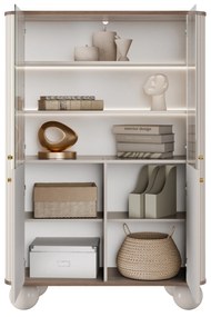 Witryna Vesper 103 cm czterodrzwiowa - kaszmir / orzech / złote uchwyty / nogi kule