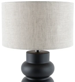 Designerska lampa stołowa czarna z abażurem z tkaniny w kolorze jasnoszarym 35 cm - AlisiaDesignerski Oswietlenie wewnetrzne
