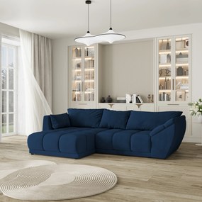 Masseno Narożnik ORENTI z funkcją spania i pojemnikiem na pościel Narozniki L, Rozkładana sofa - Niebieski, MATT VELVET 79
