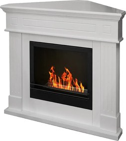 Kominek narożny FORD na bioetanol, wolnostojący narożny biokominek, biały, dł. 110 x gł. 63 x wys. 102 cm