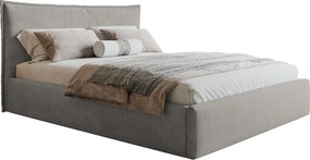 Łóżko z pojemnikiem 140x200 Zenito Slim - stelaż drewniany, zagłowie-poduszka - jasny szary (Amor Velvet 4318)