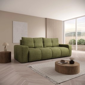 Masseno Sofa DUCA z funkcją spania i pojemnikiem na pościel, Rozkładana sofa - Oliwkowy, FLOW 12