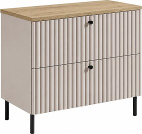 Szafka łazienkowa stojąca z blatem 80, kaszmir + blat jasny dąb, uchwyty w trzech kolorach, nogi czarne, 80 x 44,4 x 73,6 cm