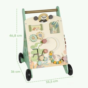 AIYAPLAY Pchacz drewniany Montessori pomoc w nauce chodzenia z regulacją prędkości, cymbałki, zębatki i labirynt z koralikami, zielony | Aosom PL