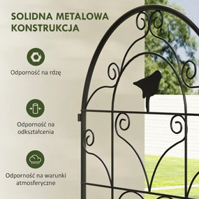 Metalowe Kratki na Róże 2 szt. Outsunny Zestaw, Odporny na Rdzę, dla Roślin Pnących z Motywem Ptaków 50x120 cm, Czarny