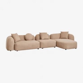 Sofa Modułowy Z Prawym Szezlongiem, 3-częściowy, Z Tkaniny Chenilla Coco Szenila Gruba Brąz Latte - Sklum