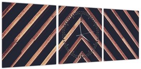 Obraz drewnianego motywu na czarnym tle (z zegarem) (90x30 cm)