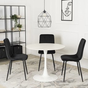 Stół Okrągły SANDER 90 cm Ceramiczny Biały do Salonu Nowoczesny Glamour