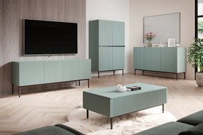 Kredens Nicole z metalowymi uchwytami i nogami 100 cm - szałwia / czarne nóżki - Limitowana oferta