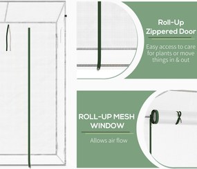 Outsunny Szklarnia z bocznym oknem, rolkowymi drzwiami, wiatroodporna, stalowa rama, plandeka z tworzywa sztucznego, biały, 200 x 68 x 196 cm