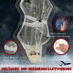 HOMCOM Halloween Mumia, Dekoracja z Efektem Dźwiękowym, z Sensorem Ruchu i LED, 60 cm x 16 cm x 170 cm