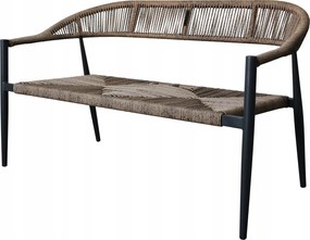 Zestaw mebli ogrodowych pleciony beżowy rama szara ławka, 2 krzesła, stolik