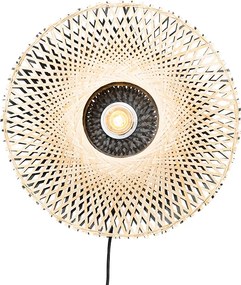 Orientalna lampa ścienna bambusowa 35 cm z wtyczką - Rina