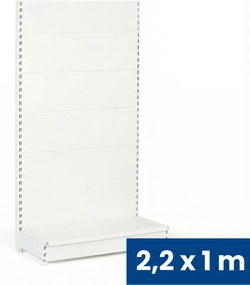 Regał sklepowy jednostronny, pełne ścianki, 2200 x 1000 x 450 mm, podstawowy, biały