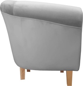 Fotel Milo tkanina Welur wygodny fotel tapicerowany do salonu i sypialni : Kolor nogi - Drewno, Kolor tkaniny - VELVET - MG17, Wysokość nogi - 15 cm