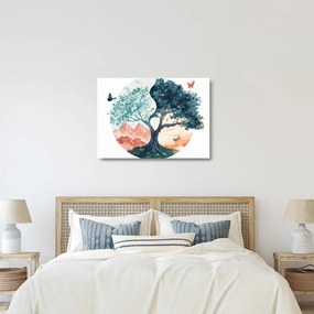 Obraz na szkle – Akwarelowe drzewo pełne życia (70x50 cm)