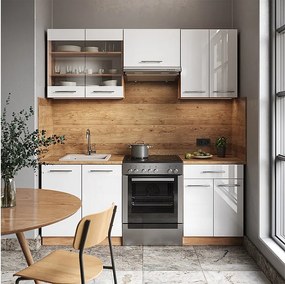 Aneks kuchenny biały wysoki połysk/złoty dąb power 200x46x81.6 fame-line